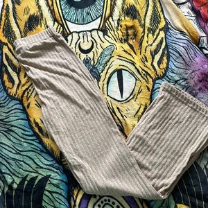 cream ribbed flare pants